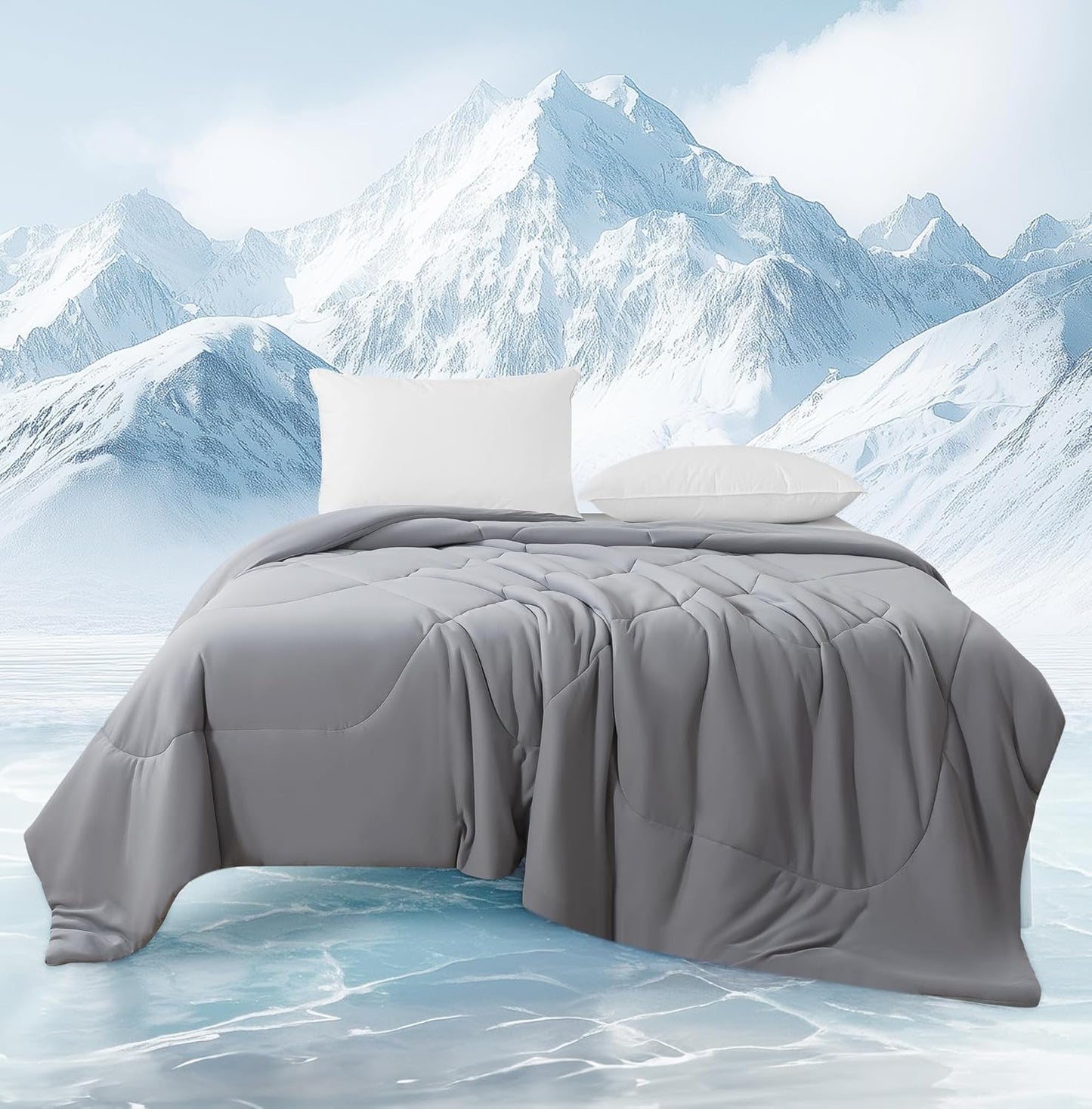 MASVIS Cooling Comforter King Size - Gray Lightweight Summer Cooling Blanket for Hot Sleepers Night Sweats, Double-Sided Cool Touch Soft Breathable Comforters, Q-Max 0.4 Cold Tech Ice Blanket 108"x90"