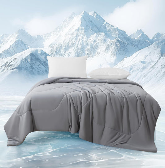 MASVIS Cooling Comforter King Size - Gray Lightweight Summer Cooling Blanket for Hot Sleepers Night Sweats, Double-Sided Cool Touch Soft Breathable Comforters, Q-Max 0.4 Cold Tech Ice Blanket 108"x90"