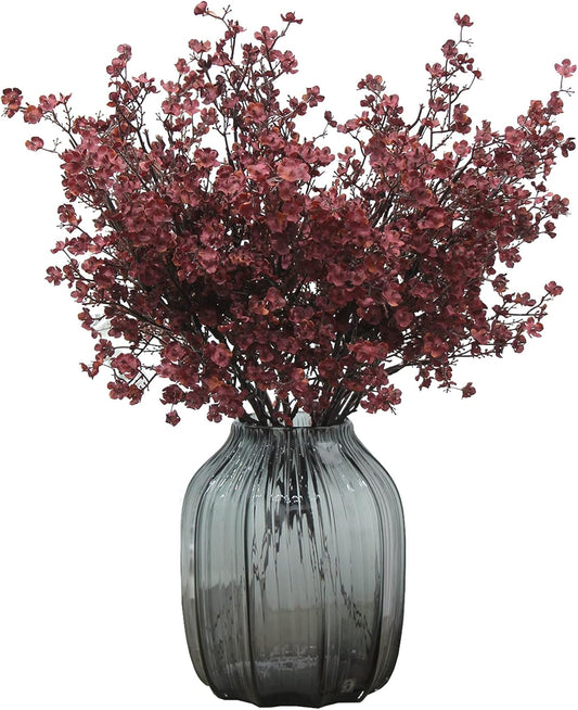 JAKY-Global Babys Breath Silk Burgundy Artificial Flowers 12 Bundle Fake Plants Farmhouse Decor Fall Stems Decoration Bouquets for DIY Home Garden (Burgundy Than Red)