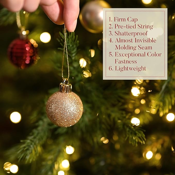 Valery Madelyn 1.57 Inches Small Christmas Tree Decorations Ornament Set for Fall Halloween, 24ct Burgundy Red and Gold Shatterproof Hanging Ball Ornaments Holiday Party Decor