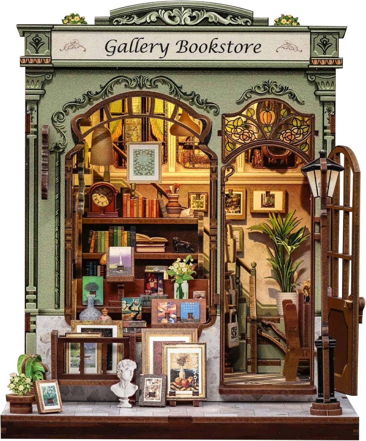 Cutefun Book Nook Kit - DIY Miniature Dollhouse Kit for Adults and Teens, 3D Wooden Puzzle Library Mini House Building Kit with LED Bookshelf Insert Decor Creative Gifts (Gallery Bookstore)