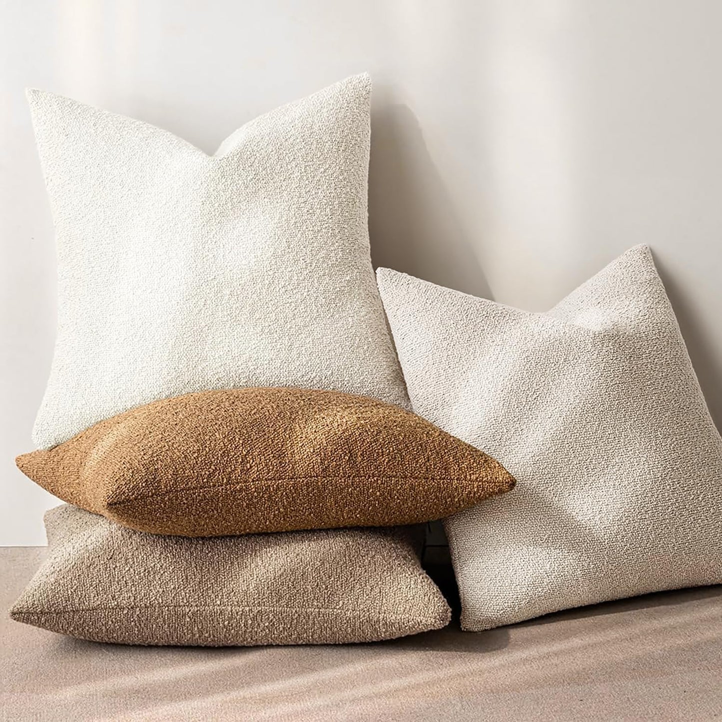 MIULEE 20x20 Inch Decorative Pillow Covers for Couch Bed Set of 2 Textured Boucle Neutral Winter Throw Pillows Brown Accent Solid Cushion Vintage Pillowcases Sofa Livingroom Home Decor