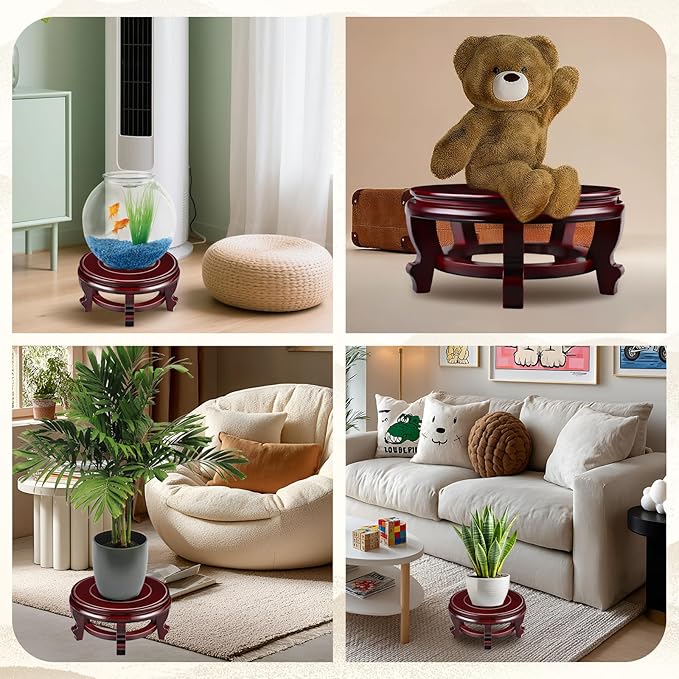 Yoiemivy 8 Inch Wooden Plant Stand Indoor Flower Pot Base Vase Display Shelf Chinese Fishbowl Planter Stands for Display Oriental Style Plant Pot Pedestal Stand