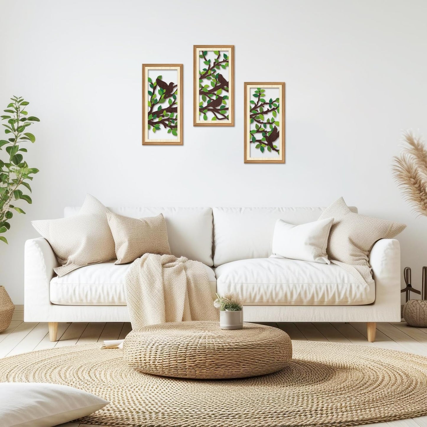 IARTTOP 3 Pcs Wooden Bird on Tree Wall Decor Boho Modern Nature Artwork Tree of Life Wood Wall Art Branch Silhouette Laser Bird Art Decor for Living Room Bedroom Office 7.9 x15.8 Inch