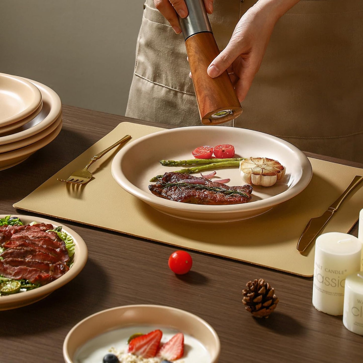 GZG 10.25-Inch Ceramic Dinner Plates Set of 4, Rustic Matte Glaze Terracotta Stoneware Plates for Main Course & Everyday Meals, Microwave & Dishwasher Safe(Warm Sand)