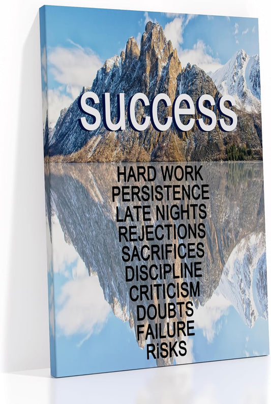 Inspirational Canvas Wall Art Success Motivational Quotes Poster Print Snow Mountain Background Picture Artwork for Modern Home Bedroom Gym Office Wall Decor Stretched and Framed [12''Wx18''H]