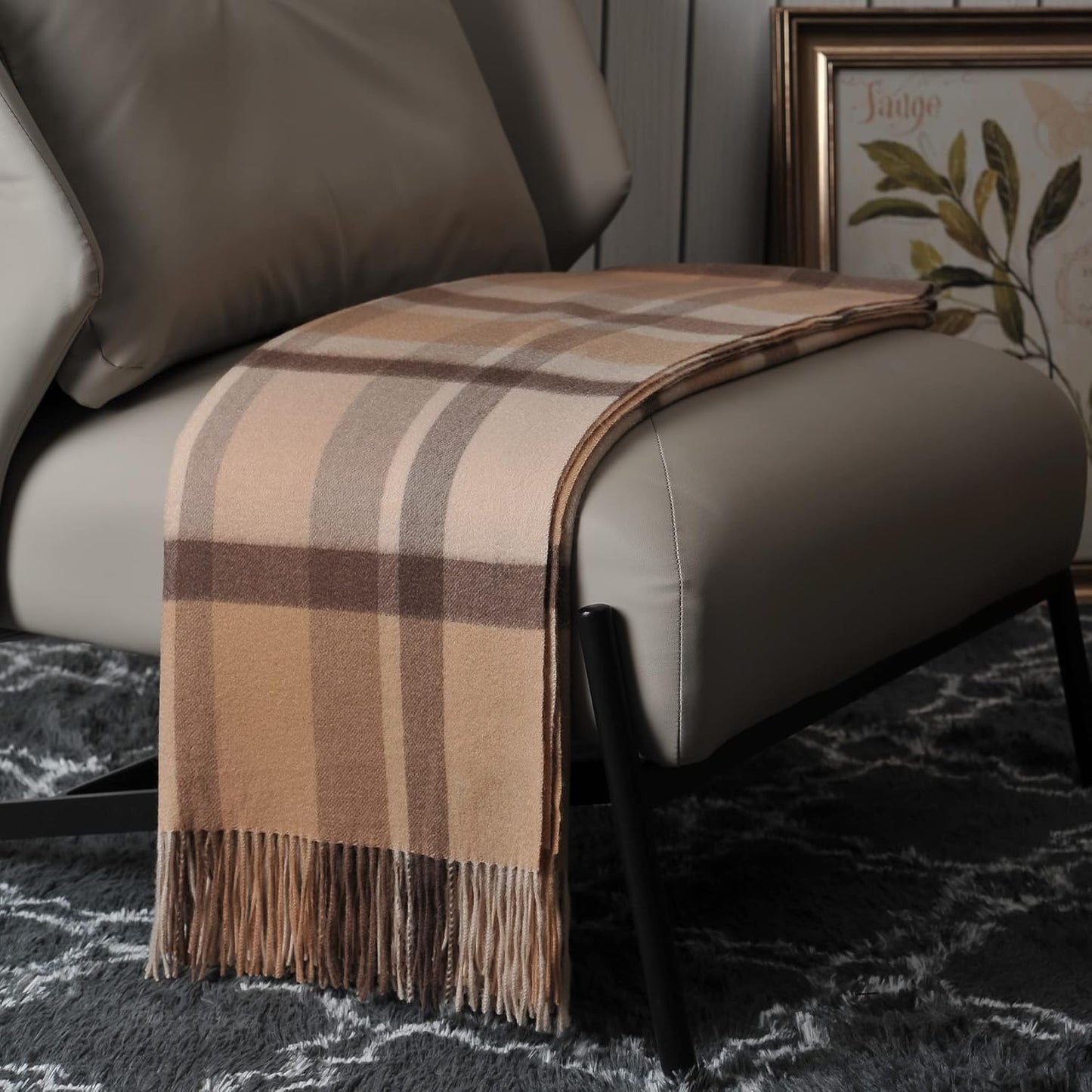 EP Mode 100% Pure Cashmere Throw Blanket for Sofa, Classic Design with Gift Box (Camel Tartan)