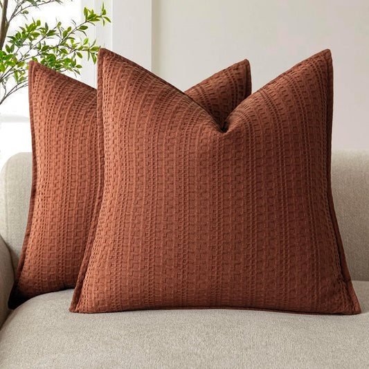 Foindtower Set of 2 Decorative Cotton Waffle Weave Throw Pillow Cover Euro Shams Cushion Covers Accent European Pillowcase For Bed Couch Sofa Bedroom Living Room Home Decor 26×26 Inch Fall Rust Orange
