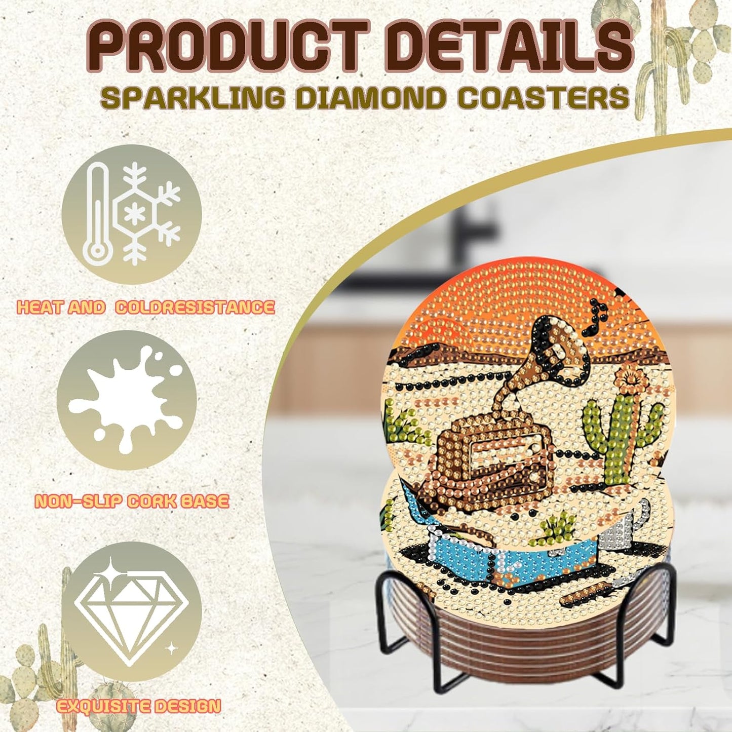 DOZEEZOP 8 PCS Landscape Diamond Art Coasters Kit, Abstract 5D Diamond Painting Coasters with Holder, Fall Small Diamond Art Kits for Adults Beginners, Diamond Dots Arts and Crafts Supplies