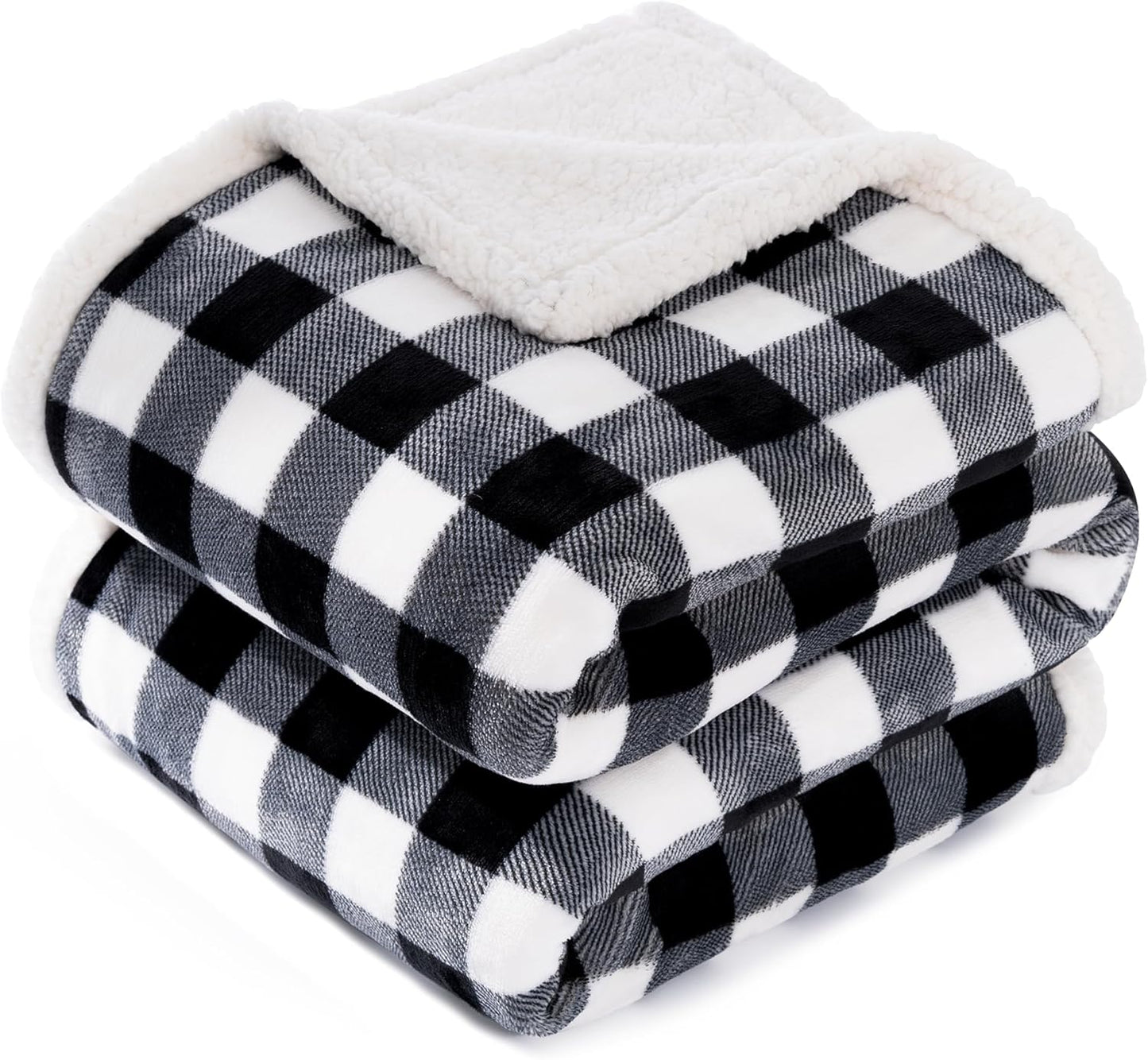 BEAUTEX Sherpa Fleece Flannel Throw Blanket, Super Soft Warm Buffalo Plaid Plush Blankets and Throws, Lightweight Cozy Fuzzy Blanket for Couch Sofa Bed (Black, Throw 50" x 60")