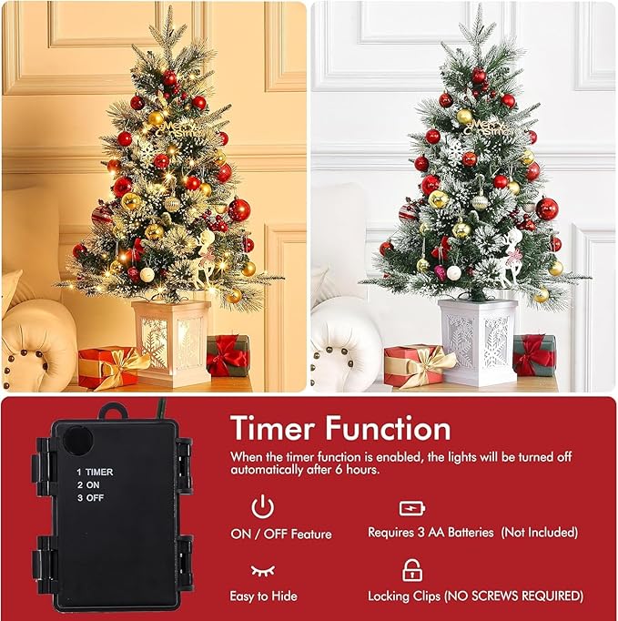 3 Ft Pre-Lit Christmas Tree, Artificial Christmas Trees with Lighting, Xmas Trees with 78 Led Lights, Christmas Decoration for Home, Office, Easy Assembly