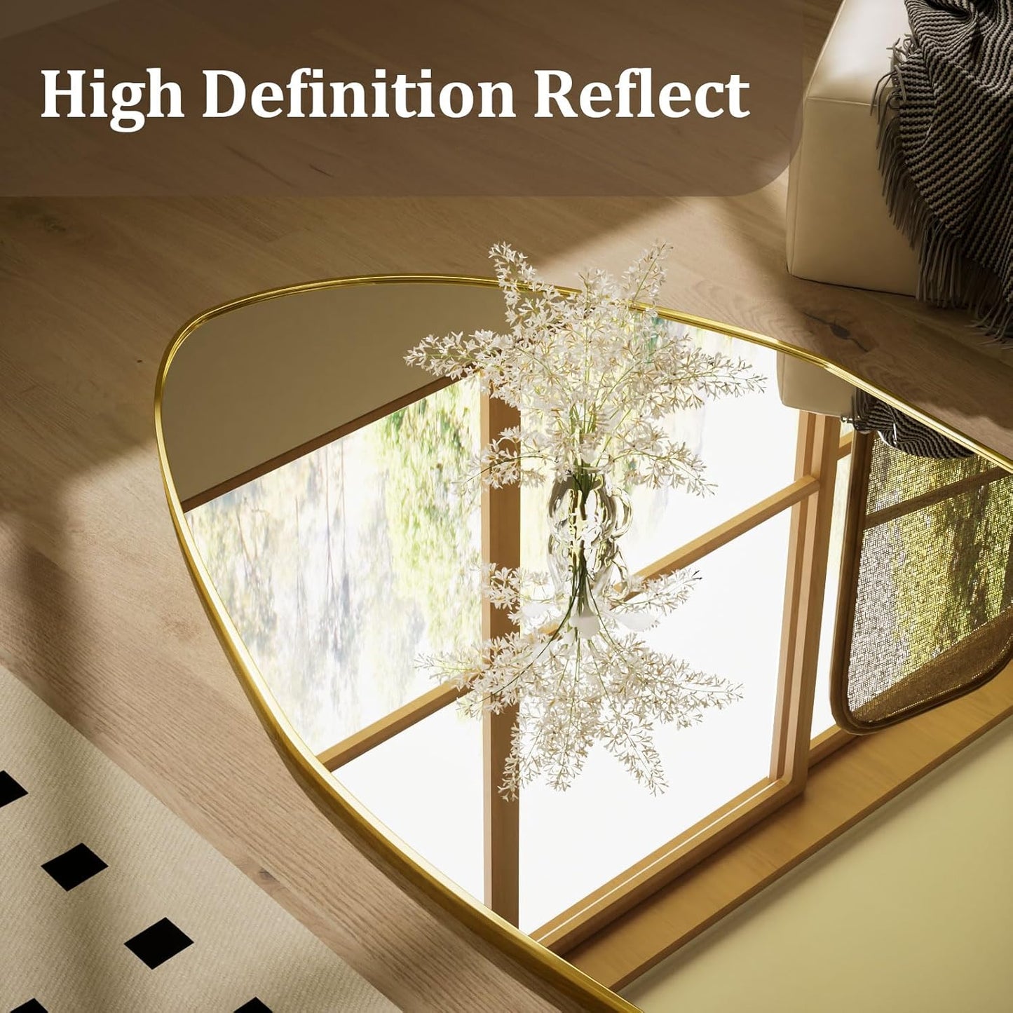 Full Length Floor Mirror - 76"x34" Aluminum Frame Irregular Diamond Shaped Standing Leaning Hanging for Bedroom Living Room Cloakroom Decor Large Mirror Gold