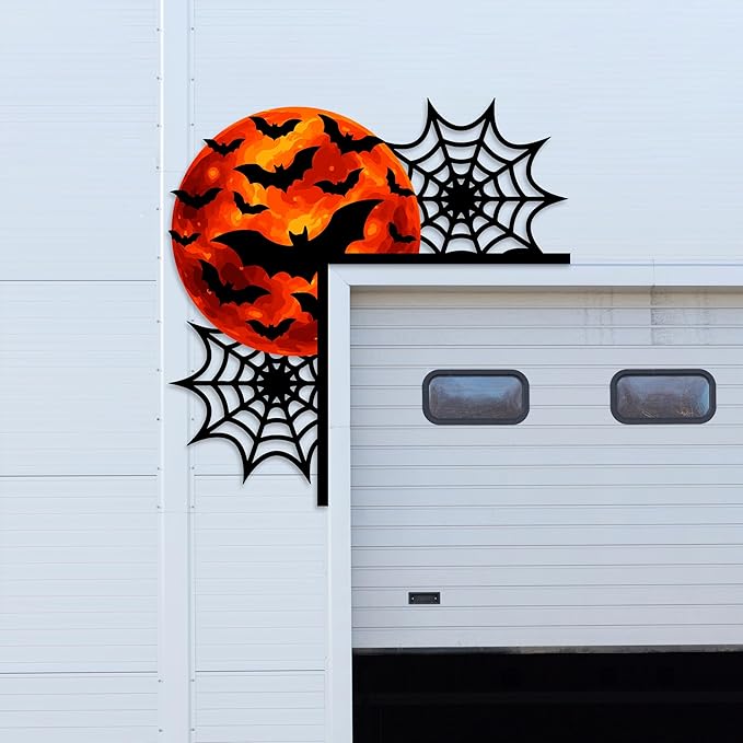 Personalized Metal Halloween Door Toppers, Custom Bat and Spider Web Spooky Door Corner Sign, Doors Frame Halloween Theme Party Decorative Funny Creative Silhouette Wall Art Decor