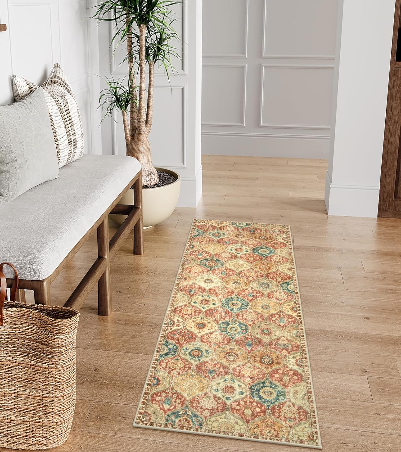 Lahome Moroccan Trellis Hallway Rug, 2x5 Washable Runner Rug Non Slip Kitchen Runners for Hallways, Ultra-Thin Vintage Carpet for Bedroom Bathroom Entryway, Red/Orange