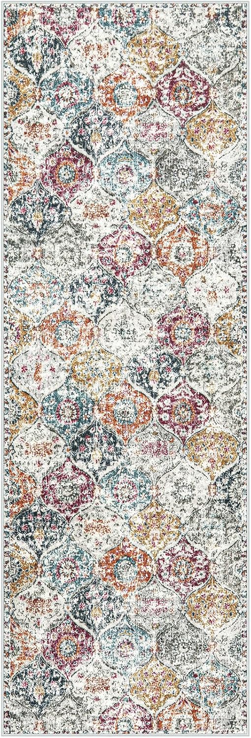 Lahome Moroccan Trellis Hallway Runner Rug, 2x6 Kitchen Runner Rugs Non Skid Washable, Vintage Laundry Room Rug Ultra-Thin Long Carpet for Bathroom Bedroom Entryway, Aqua/Multi