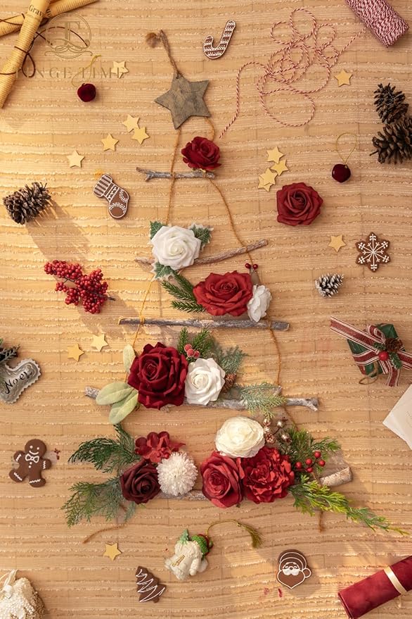 TINGE TIME Artificial Flowers Poinsettia Faux Flowers Bulk for DIY Bridal Wedding Bouquets Baby Shower Centerpiece Table Home Decorations