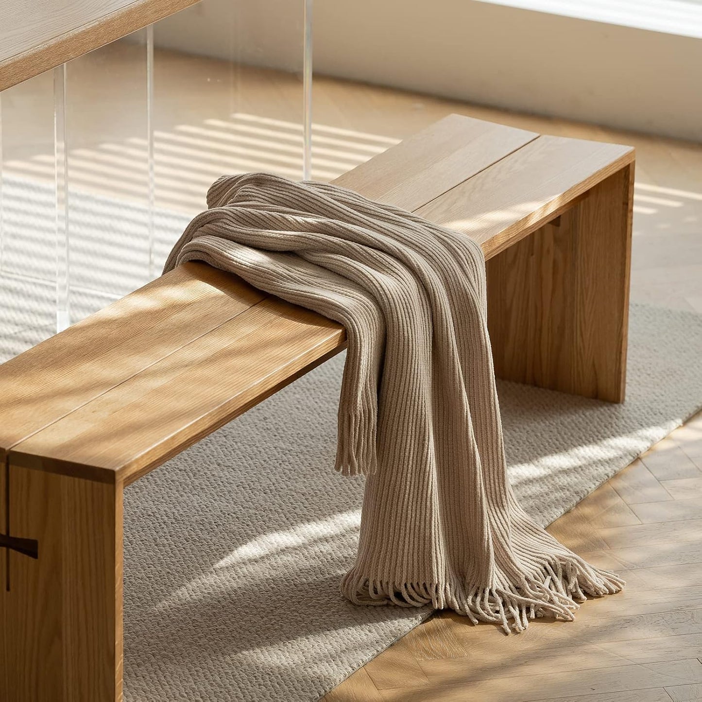 lifein Throw Blanket for Couch, Soft Boho Decor Bed Throw,Cozy Beige Knitted Chenille Small Farmhouse Lightweight Throw(Beige,50 * 60")