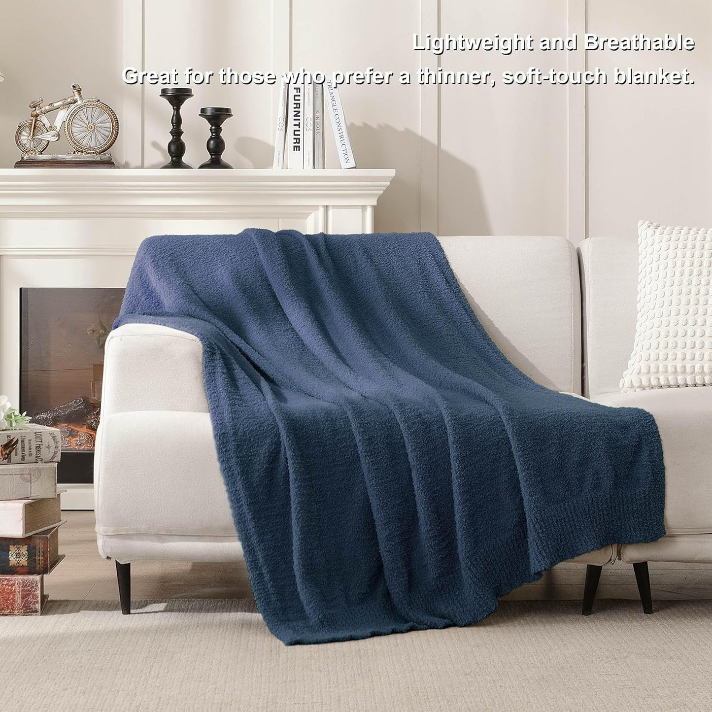 JOOJA Navy Blue Knit Throw Blanket Knitted Boucle Blankets Decorative Soft Fuzzy Throw Bed Blanket for Women Couch 50x60 Inches 50x60 Inches Navy Blue