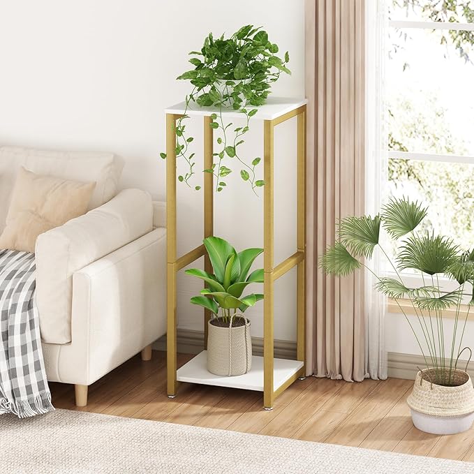 Plant Stand Indoor Corner Tall 2 Tier Metal Modern Flower Storage Plant Shelf Holder for Living Room Balcony Garden,Gold (2 Tier-Gold)