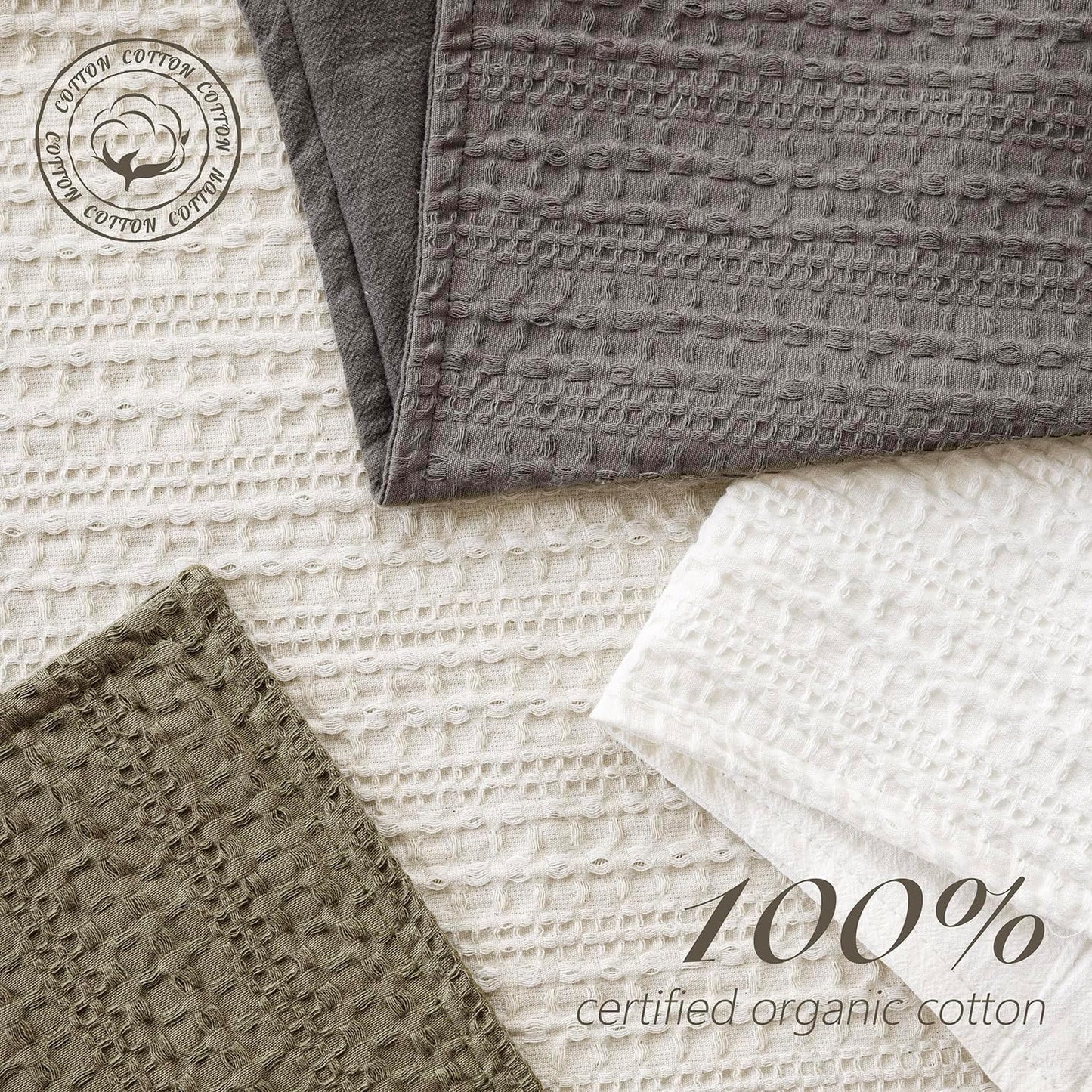 Foindtower Set of 2 Decorative Cotton Waffle Weave Throw Pillow Covers Euro Shams Cushion Covers Accent European Pillowcase for Bed Couch Sofa Bedroom Living Room Home Decor 24×24 Inch Natural Ivory