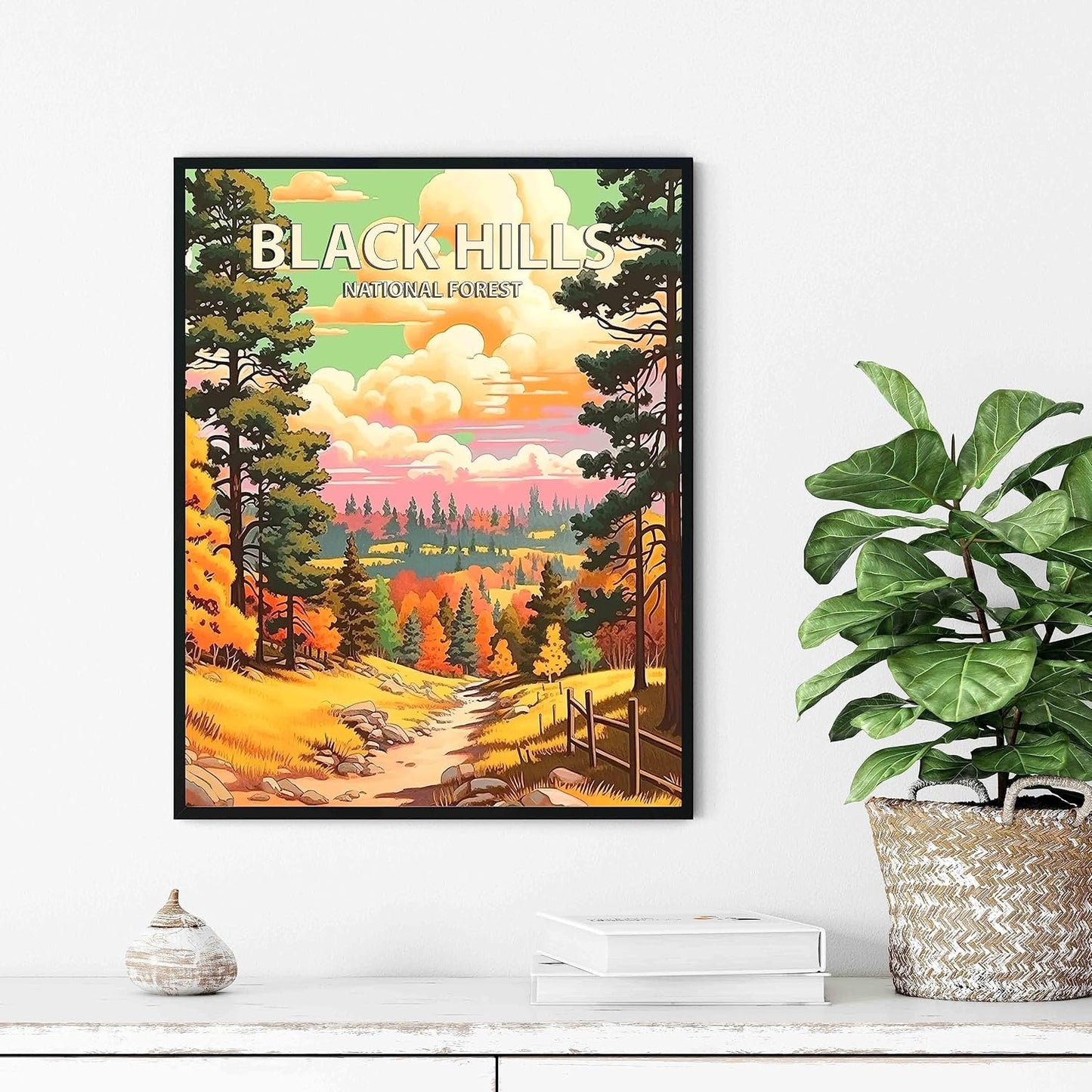 Black Hills National Forest Poster Art Print Retro Mountain Wall Art Poster Vintage Decor Nature Recreation Wilderness Wildlife Decoration, Outdoor Adventure Scenic Beauty Artwork. (Black Hills