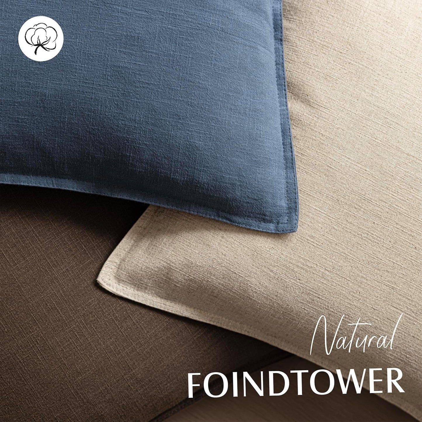 Foindtower Pack of 2, Decorative Linen Soild Throw Pillow Covers Soft Accent Euro Cushion Case Farmhouse Neutral Pillowcase for Chair Couch Sofa Bedroom Living Room Home Decor 18 x 18 Inch Dark Blue