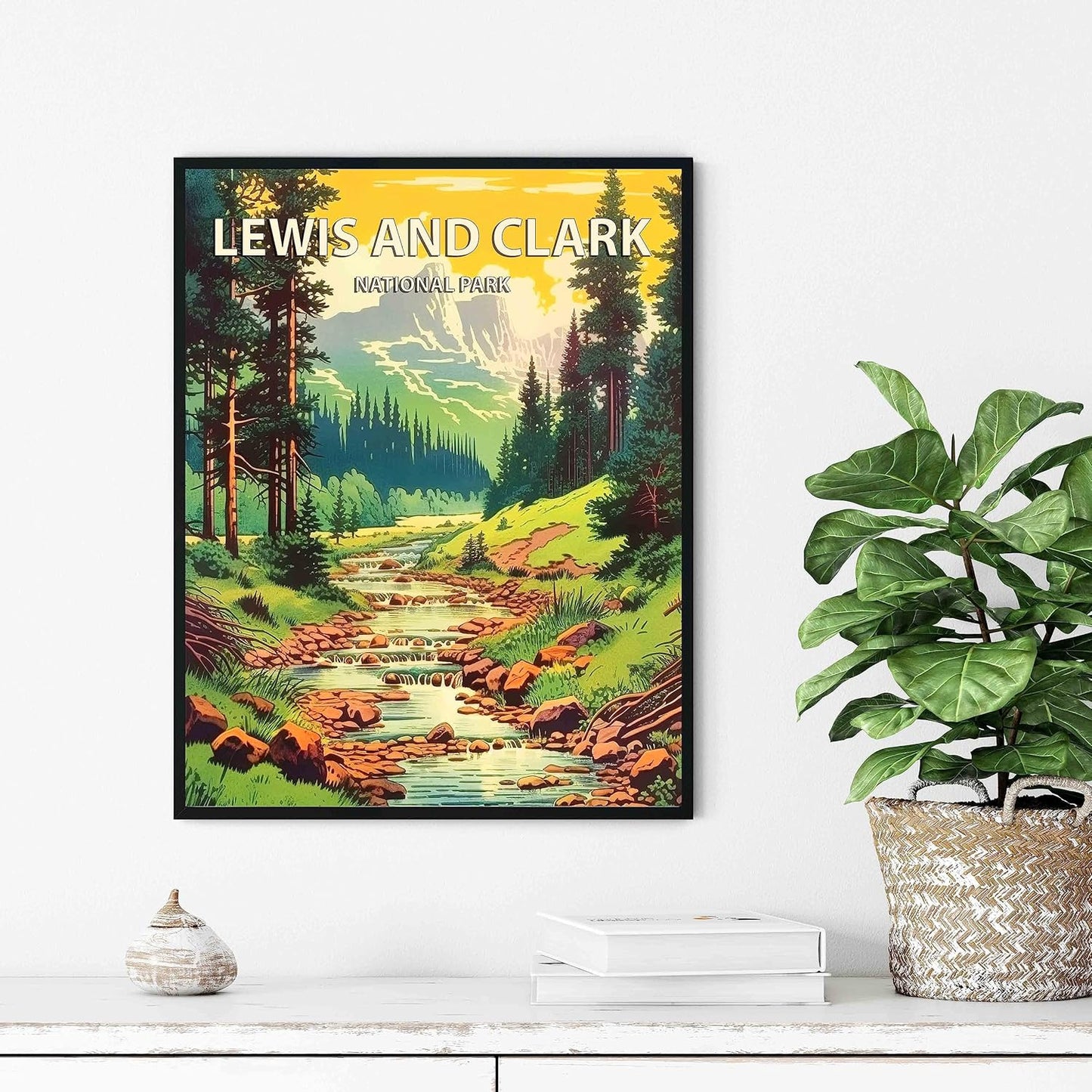 Lewis and Clark National Forest Poster Art Print Retro Mountain Wall Art Poster Vintage Decor Nature Recreation Wilderness Wildlife Decoration, Outdoor Adventure Scenic Beauty Artwork. (Lewis and