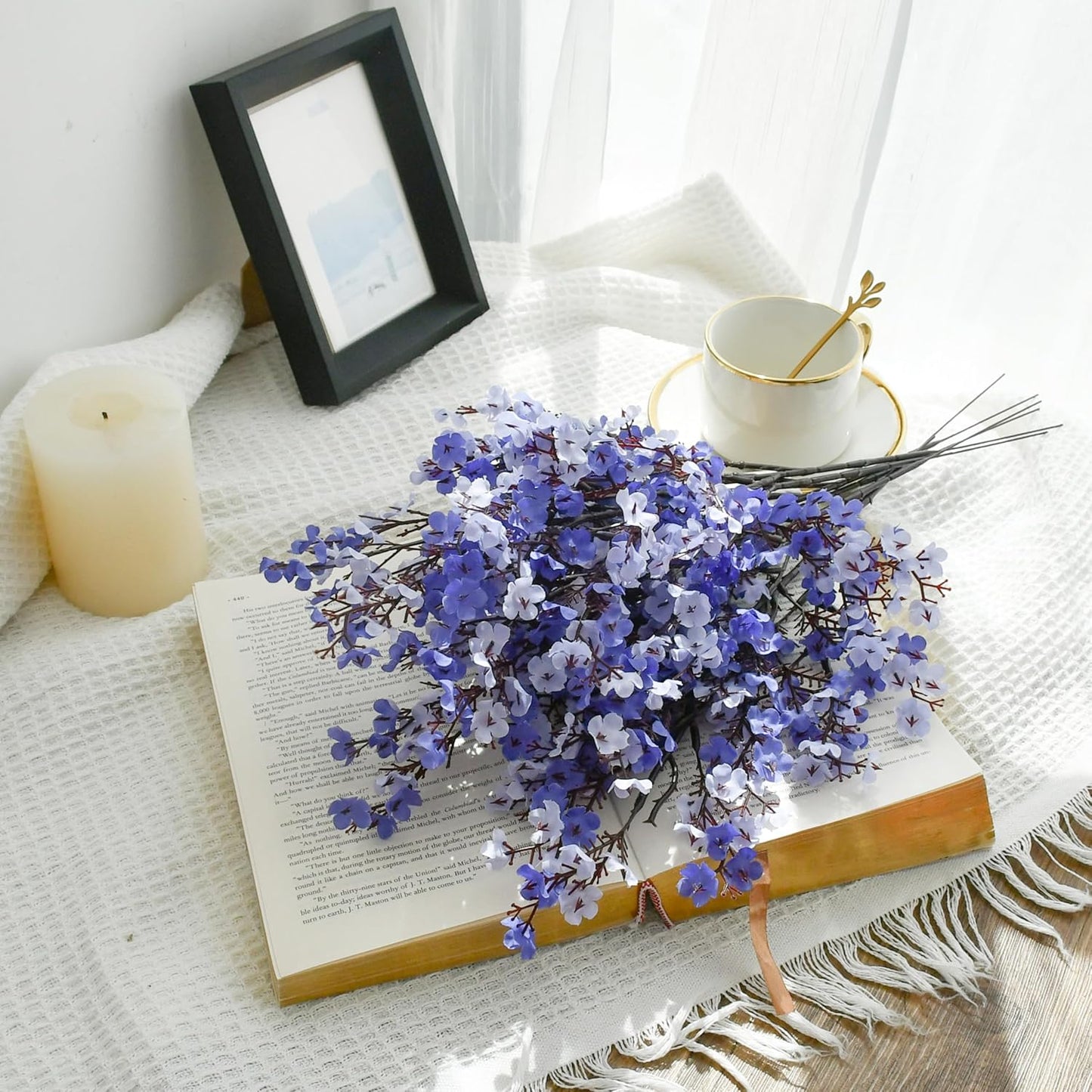 Mandy's Shades of Blue Artificial Baby’s Breath Flowers 6 Bundles Silk Gypsophila with Bendable Stems for Fall Centerpiece Wedding Decor and Table Arrangements