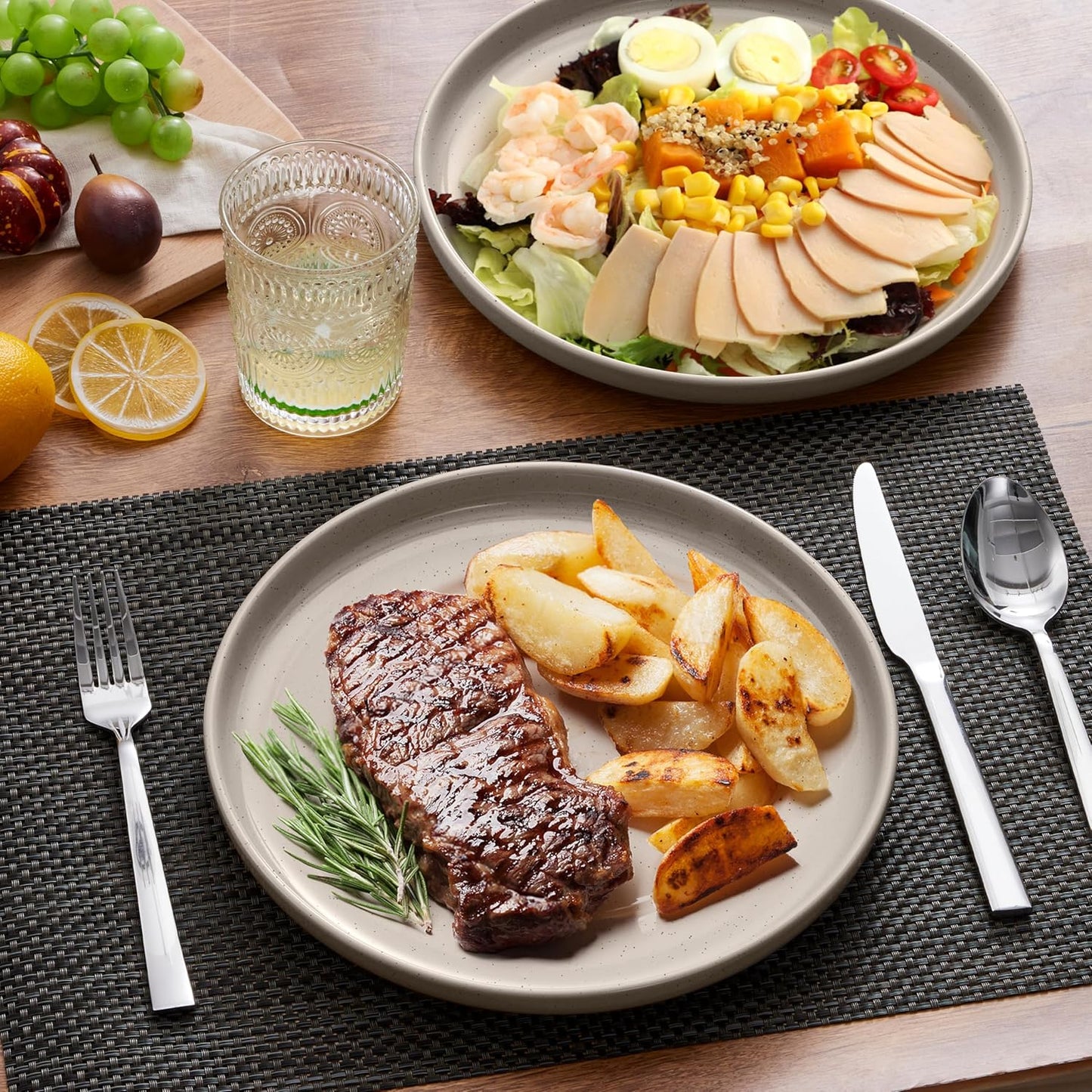 LIANYU Stoneware Dinner Plates Set of 4, 10.5 Inch Porcelain Kitchen Plates, High Edge Flat Dishes Set for Steak, Salad, Dessert, Microwave & Dishwasher & Oven Safe, Scratch Resistant, Milky Brown