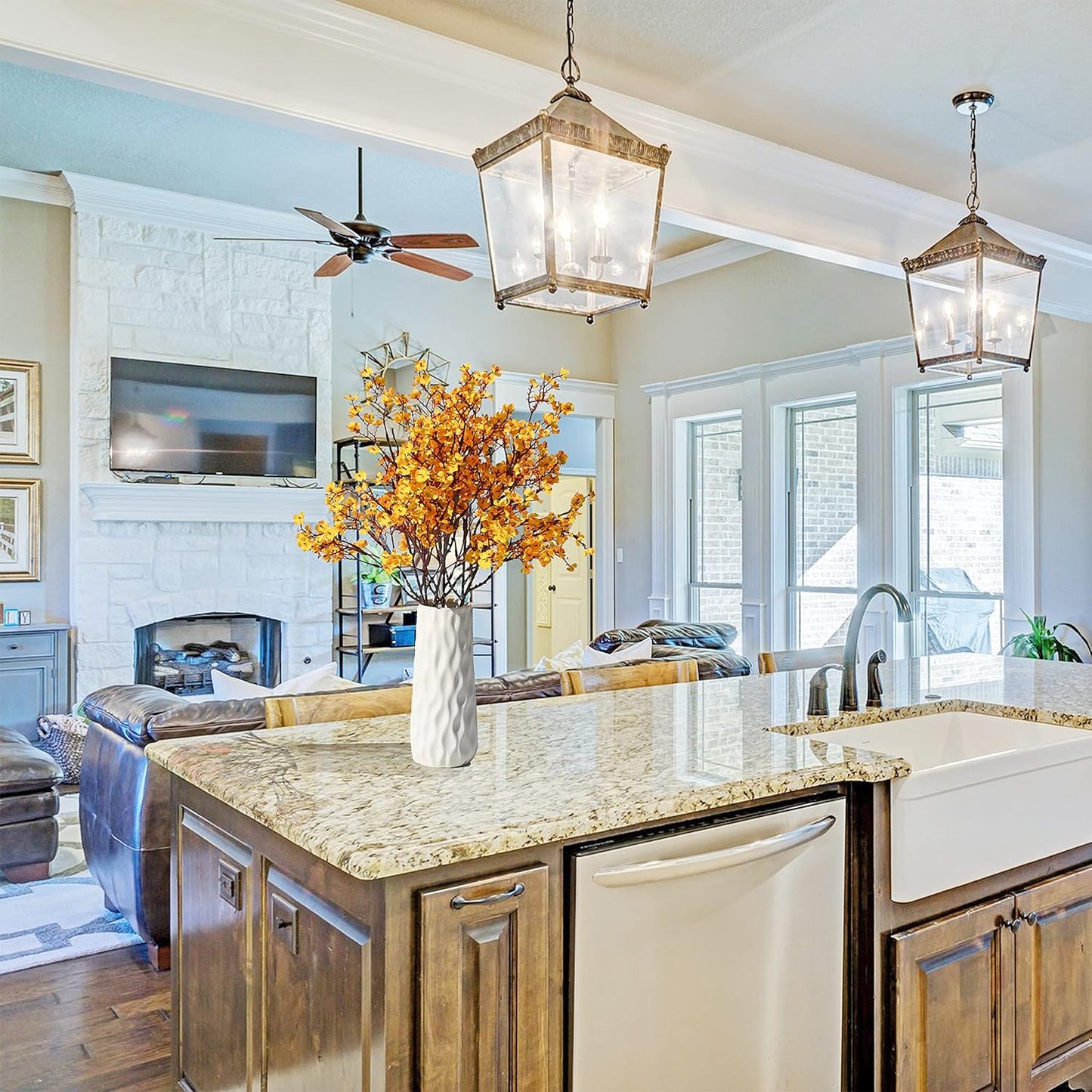 Mandy's Dark Yellow Artificial Baby’s Breath Flowers 6 Bundles Silk Gypsophila with Bendable Stems for Fall Centerpiece Wedding Decor and Table Arrangements