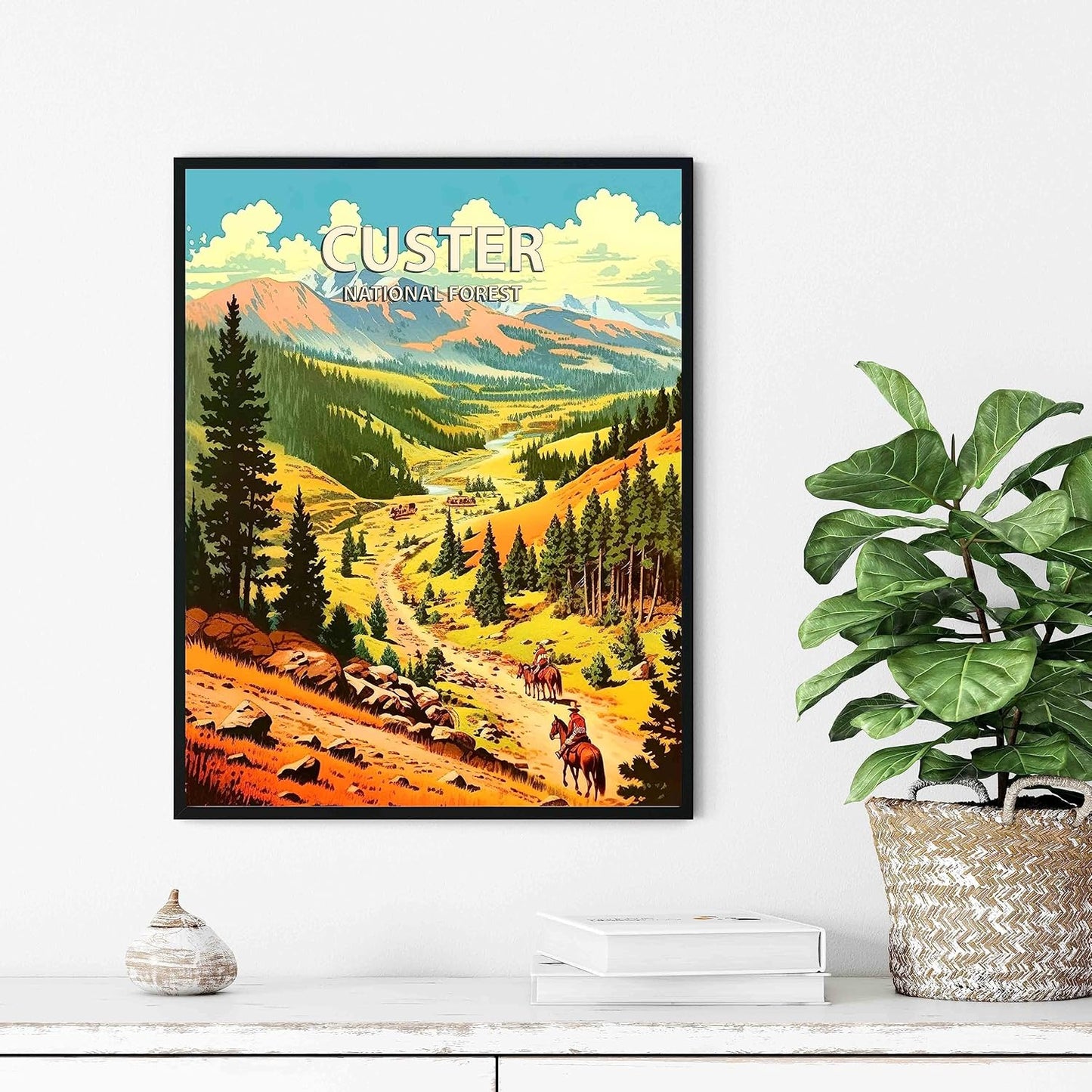 Custer National Forest Poster Art Print Retro Mountain Wall Art Poster Vintage Decor Nature Recreation Wilderness Wildlife Decoration, Outdoor Adventure Scenic Beauty Artwork. (Custer National Forest,