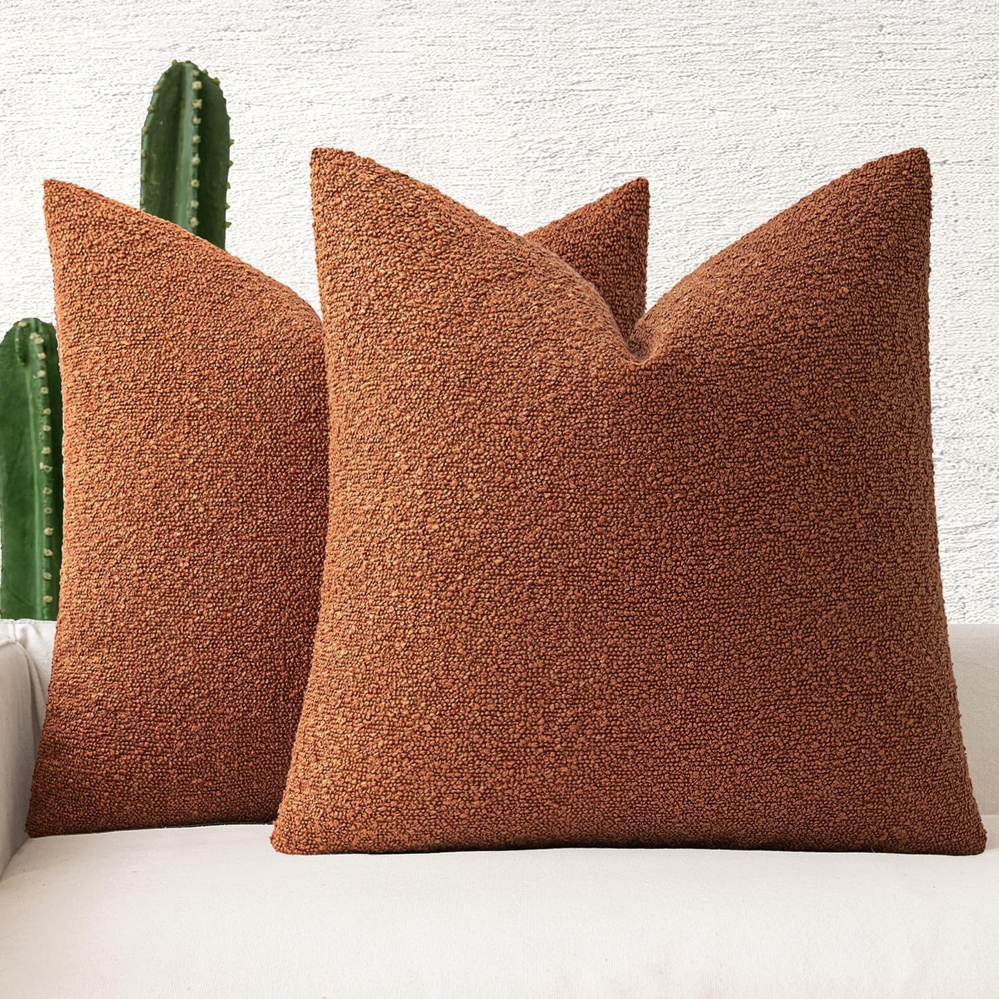 MIULEE 20x20 Inch Decorative Pillow Covers for Couch Bed Set of 2 Textured Boucle Neutral Winter Throw Pillows Rust Accent Solid Cushion Pillowcases Sofa Livingroom Home Decor