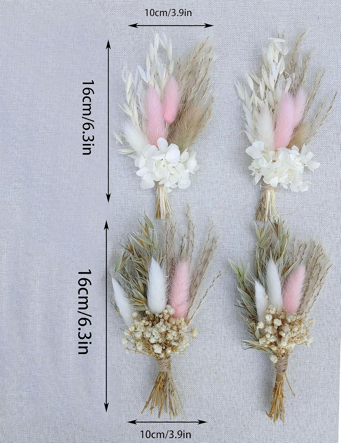 Mini Dried Flower Bouquet (Pack of 6), Dried Pampas Grass, Groom and Best Man Boutonnieres, Dried Cake Flowers, Gift Box Filler, Boho Party Favours..(Blush)