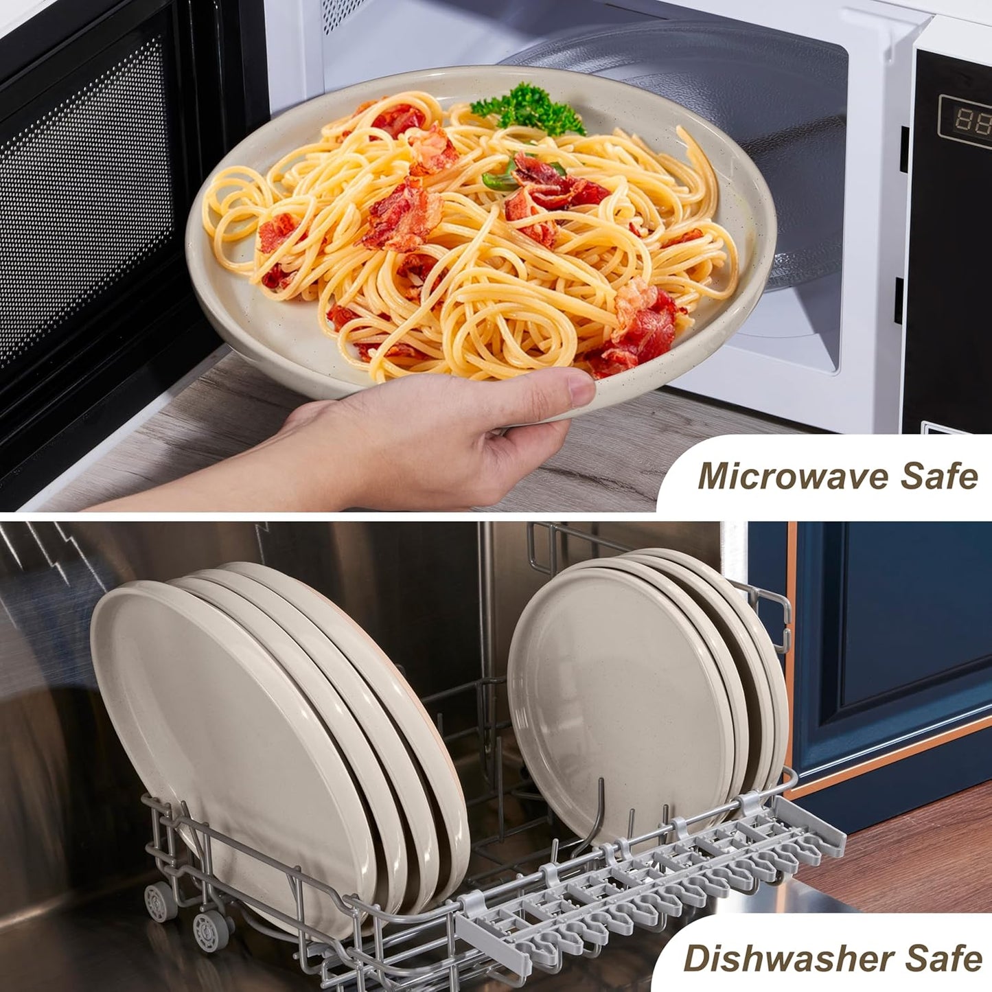 LIANYU 6Pcs Dinner Plates Set, 10.5 Inch Stoneware Kitchen Plates, Large and Round Ceramic Serving Dishes Set for Salad, Steak, Pasta, Stackable, Oven, Microwave & Dishwasher Safe, Milky Brown