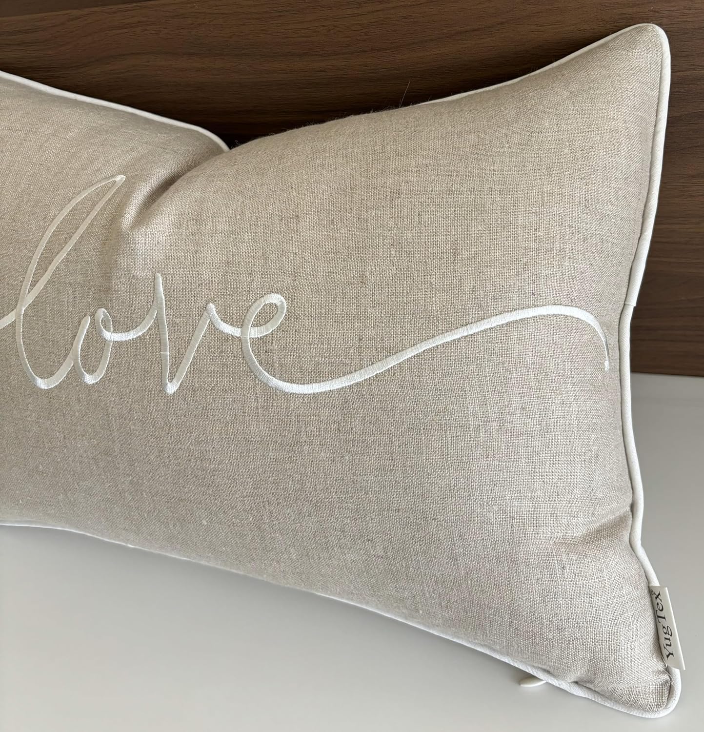 Love Sentiment Embroidered Lumbar Accent Throw Pillow Cover - Newlyweds, Bedroom Decor, Sofa - 12x18, Natural