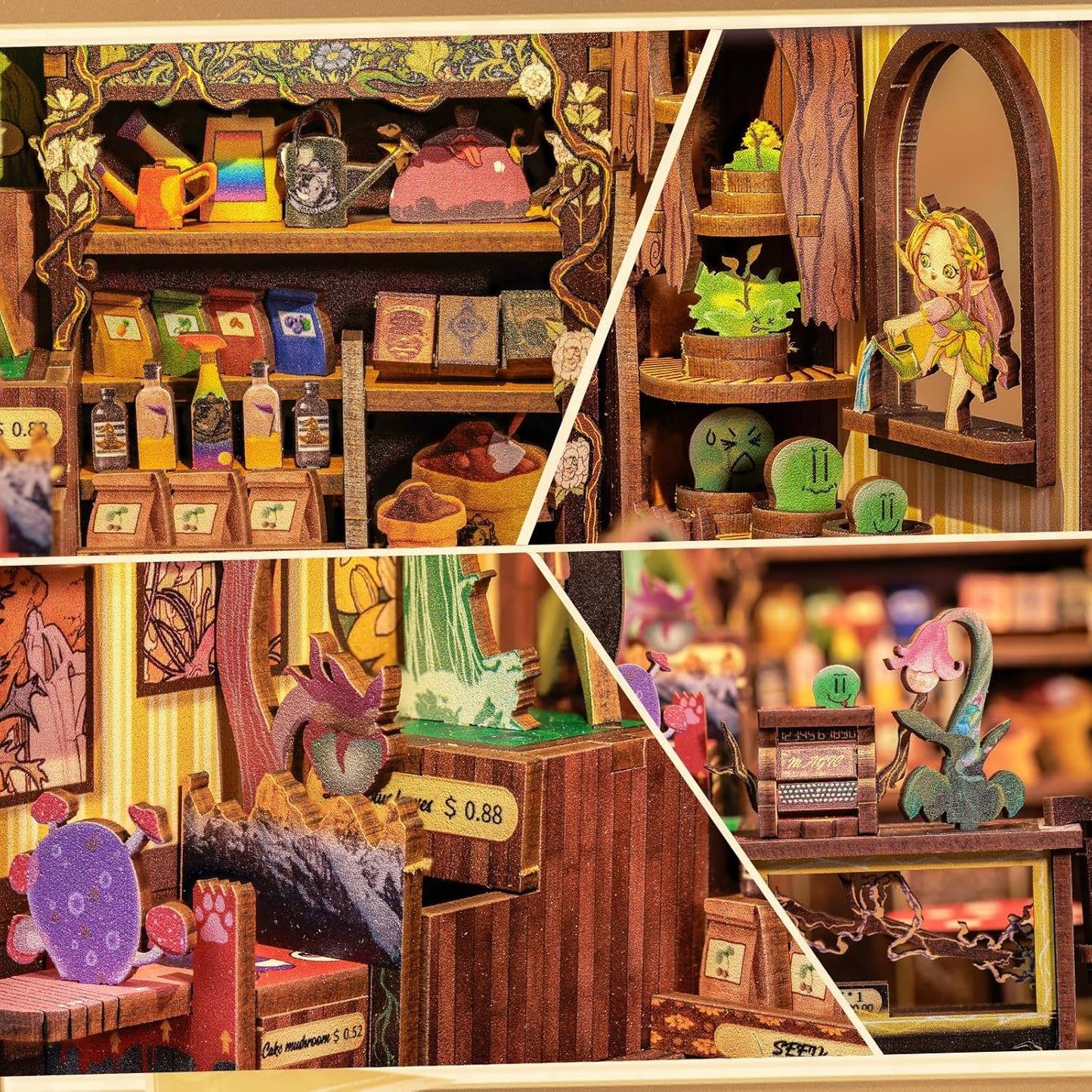 Cutefun Book Nook Kit, DIY Miniature House Kit for Beginners, Book Nook Kits for Adults, Wooden Dollhouse for Bookshelf Decor, Gifts for Family & Friends (Fantasy Plant Shop)