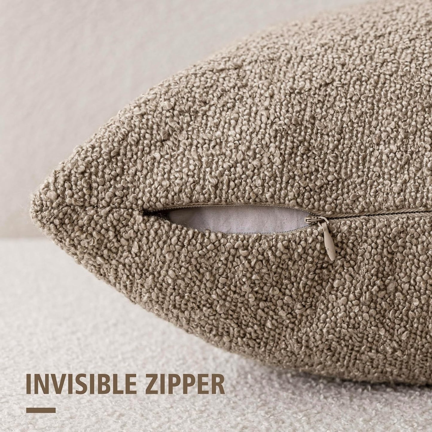 Foindtower Decorative Textured Boucle Throw Pillow Covers Accent Solid Lumbar Pillow Cases Neutral Cozy Couch Cushion Case for Chair Sofa Bedroom Living Room Home Decor 12x20 Inch,1PC,Light Khaki Tan