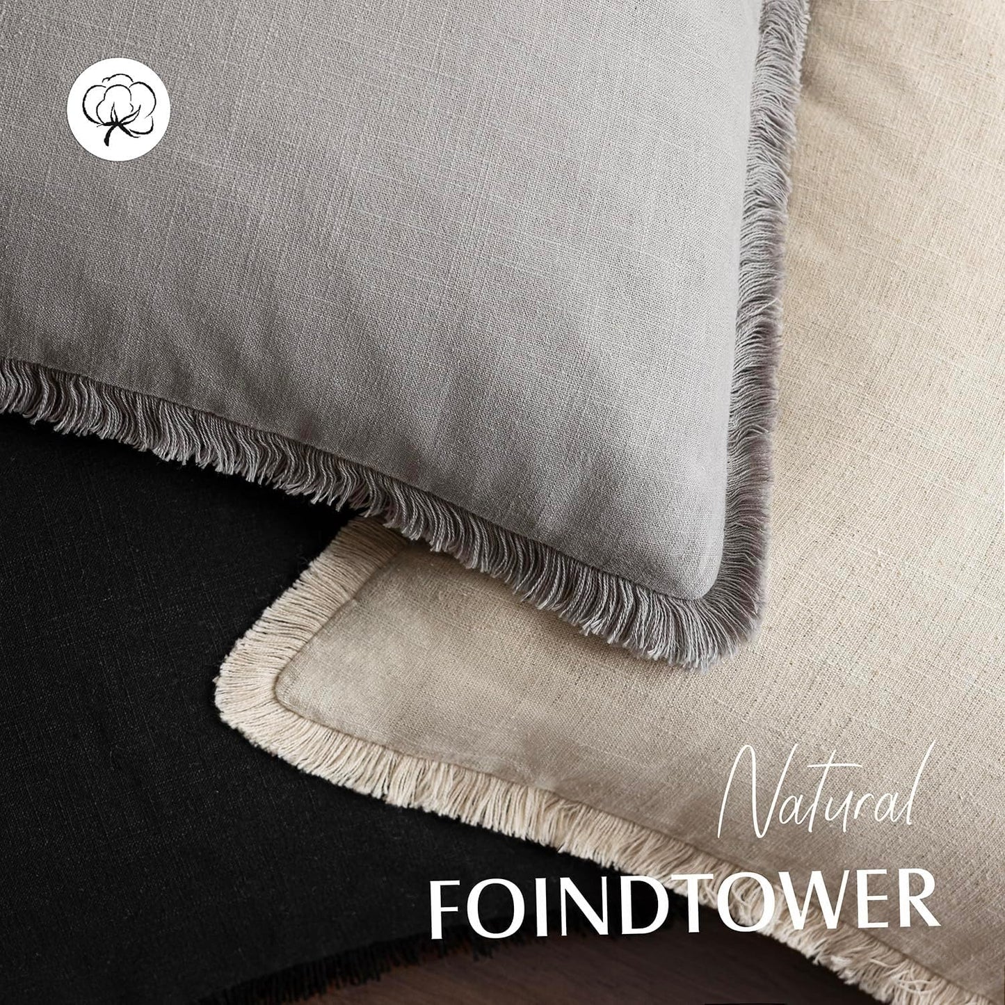 Foindtower Decorative Linen Fringe Throw Pillow Covers Cozy Boho Farmhouse Cushion Cover with Tassels Accent Pillowcase for Chair Sofa Bed Living Room Home Decor, 16×16 Inch, 1PC,Light Rustic Gray