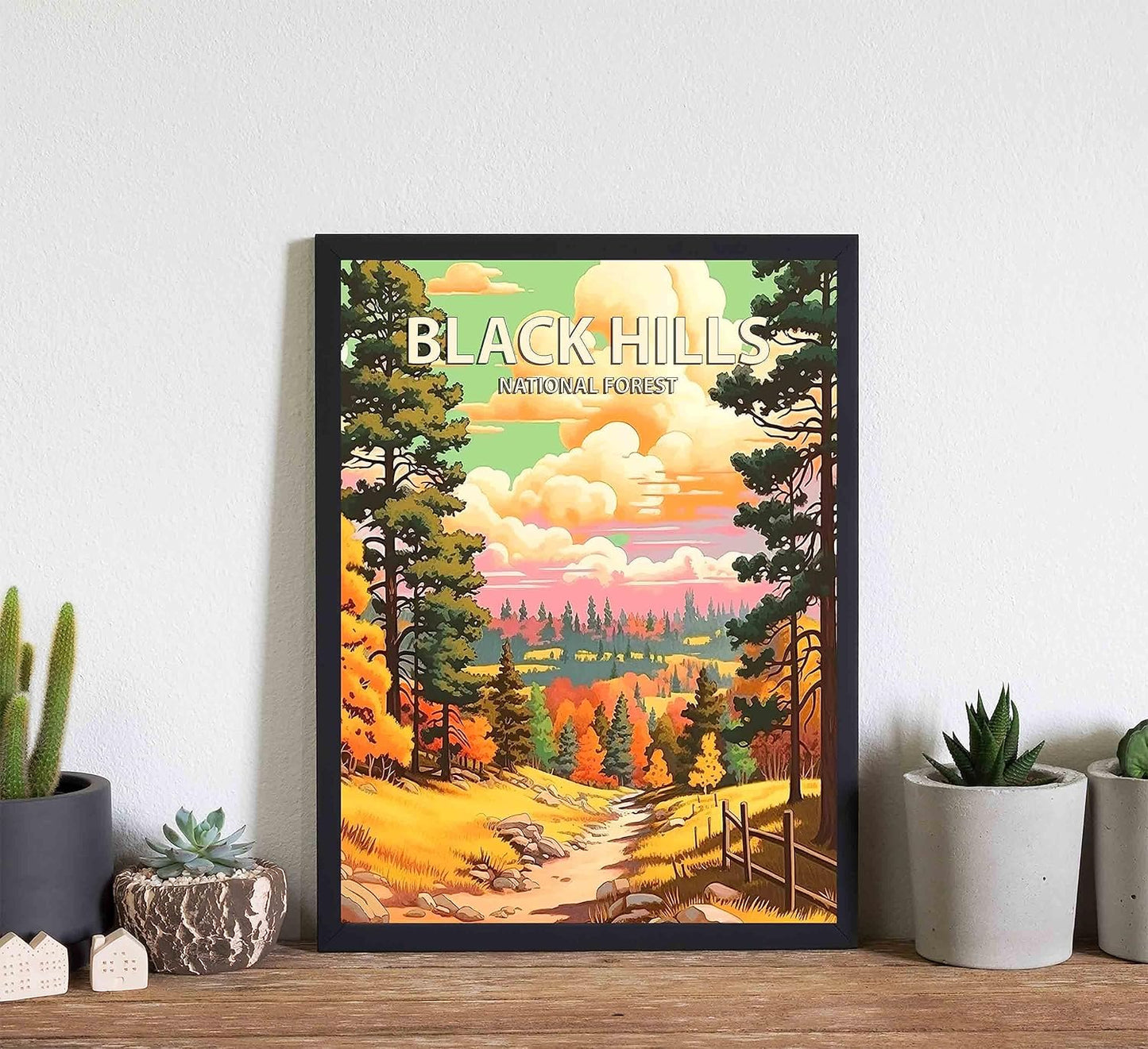 Black Hills National Forest Poster Art Print Retro Mountain Wall Art Poster Vintage Decor Nature Recreation Wilderness Wildlife Decoration, Outdoor Adventure Scenic Beauty Artwork. (Black Hills