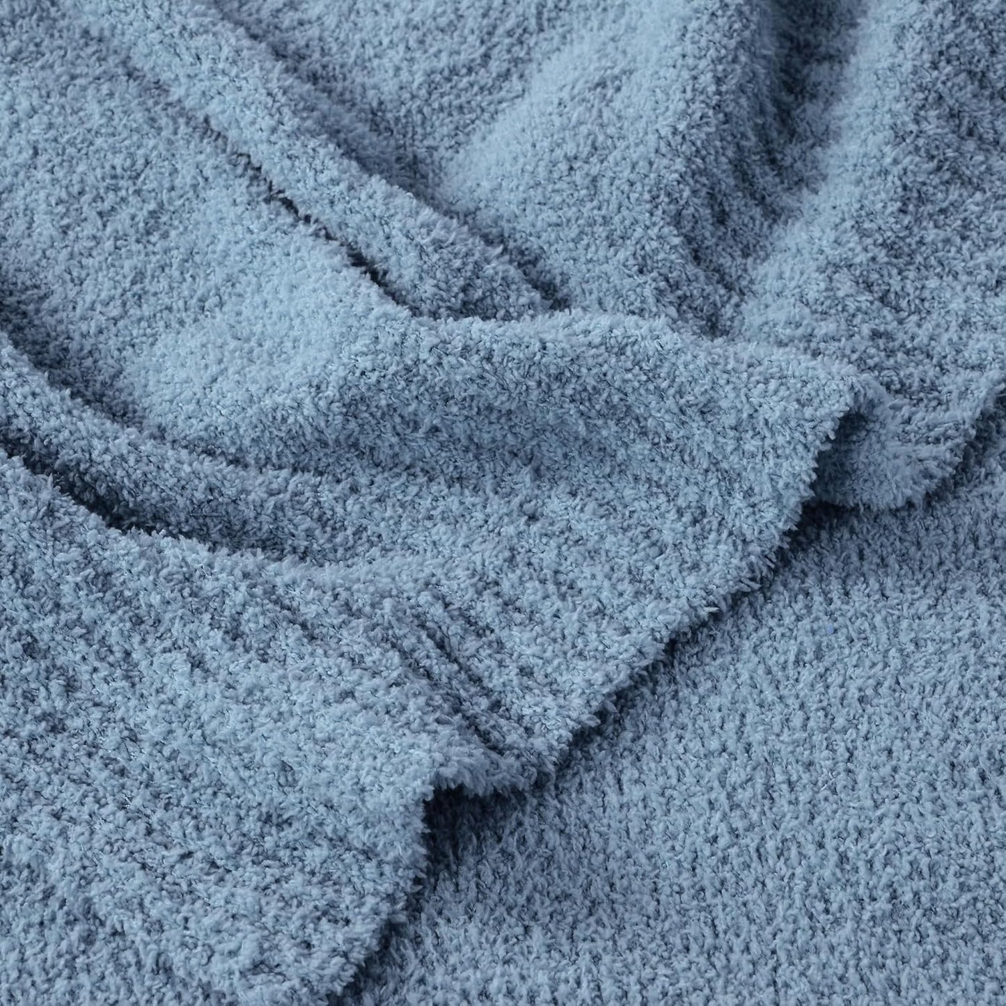 JOOJA Cream White Blanket Warm Queen Size Fuzzy Knitted Blanket, Oversized Luxury Bed Blankets, Soft Queen Blanket for Bed, Lightweight Plush Blanket Queen Size for Cozy Nights (Dusty Blue, 90x90)