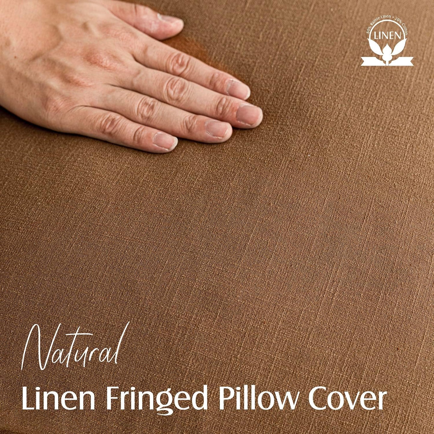 Foindtower Decorative Linen Fringe Throw Pillow Covers Cozy Boho Farmhouse Cushion Cover with Tassels Soft Accent Pillowcase for Chair Sofa Bed Living Room Home Decor, 18×18 Inch, 1PC,Orange Brown