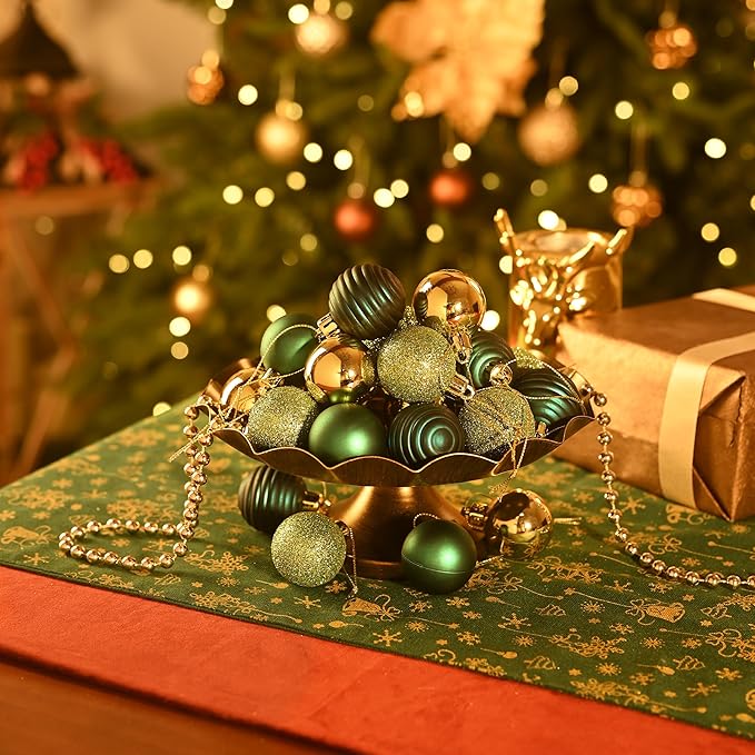 Valery Madelyn 1.57 Inches Small Christmas Tree Decorations Ornament Set for Fall Halloween, 24ct Teal Green and Gold Shatterproof Hanging Ball Ornaments Holiday Party Decor