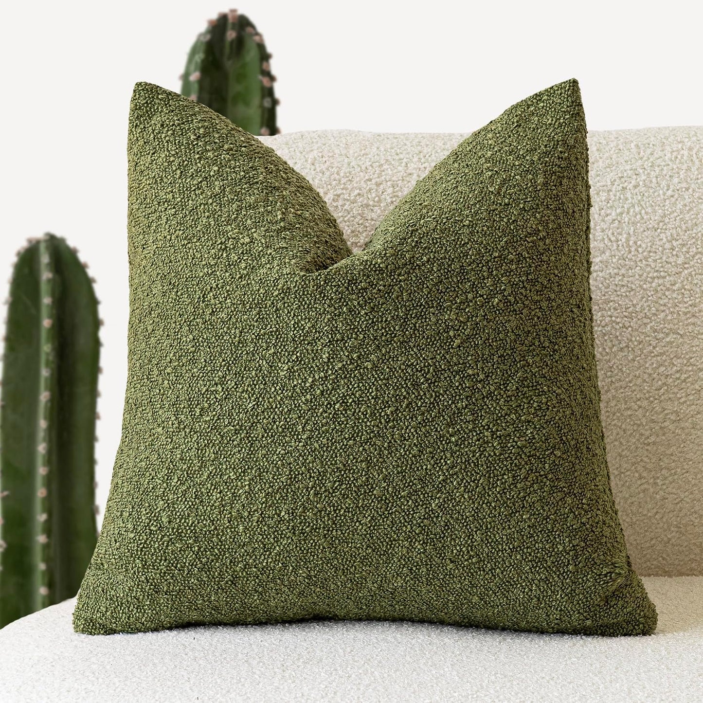 Foindtower Decorative Textured Boucle Throw Pillow Covers Accent Solid Pillow Cases Neutral Soft Cozy Couch Cushion Case for Chair Sofa Bedroom Living Room Home Decor 16x16 Inch,1PC,Forest Green
