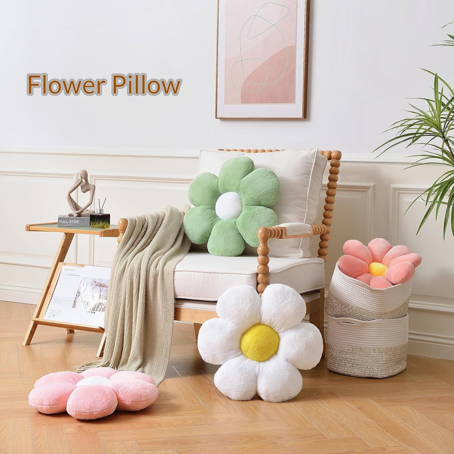Green Flower Pillow, 19.6In Floor Pillow Cushion, Cute Flower Shaped Throw Pillow, Home Decorative Seating Cushion for Sofa, Couch, Bed