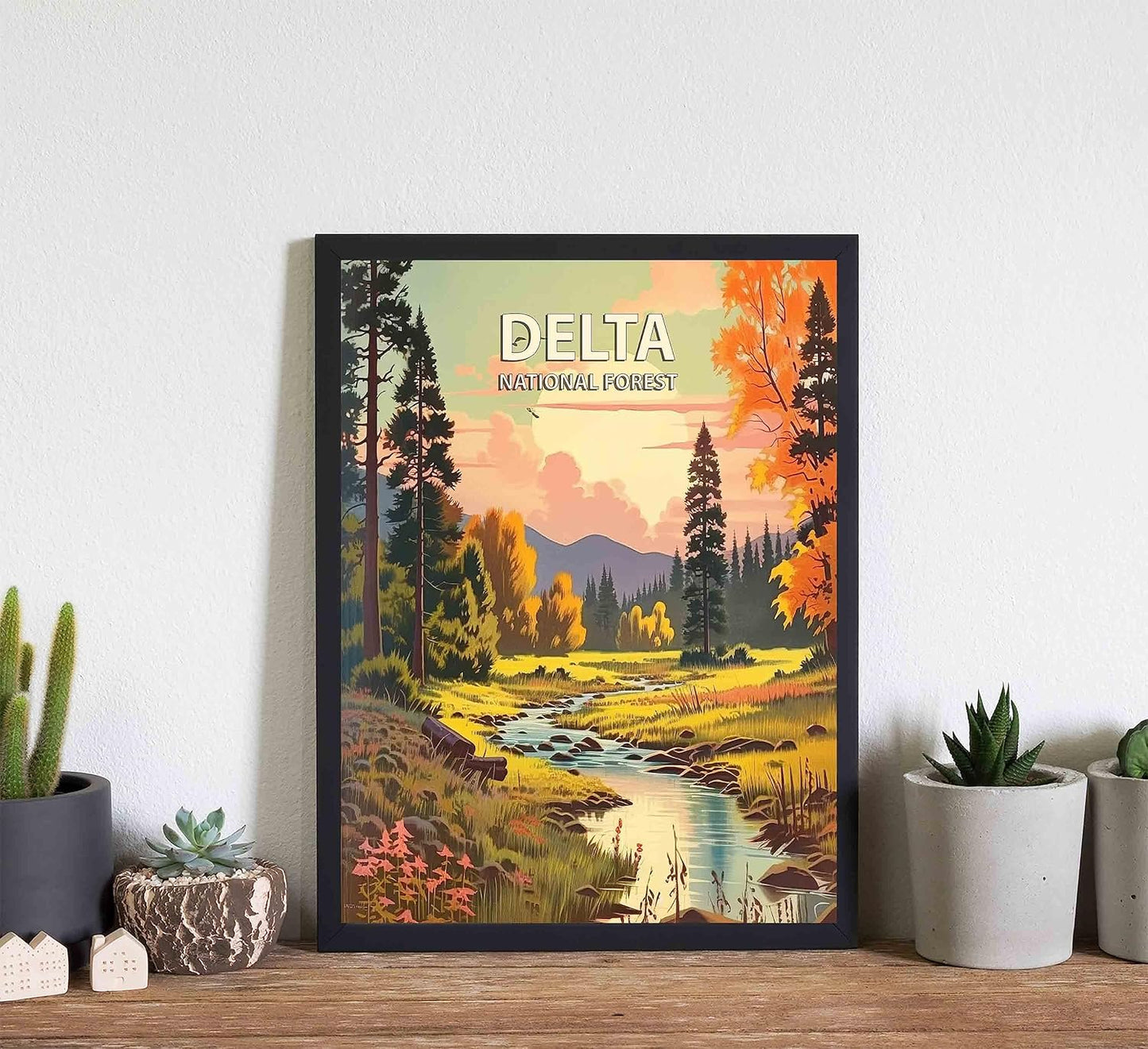 Delta National Forest Poster Art Print Retro Mountain Wall Art Poster Vintage Decor Nature Recreation Wilderness Wildlife Decoration, Outdoor Adventure Scenic Beauty Artwork. (Delta National Forest,