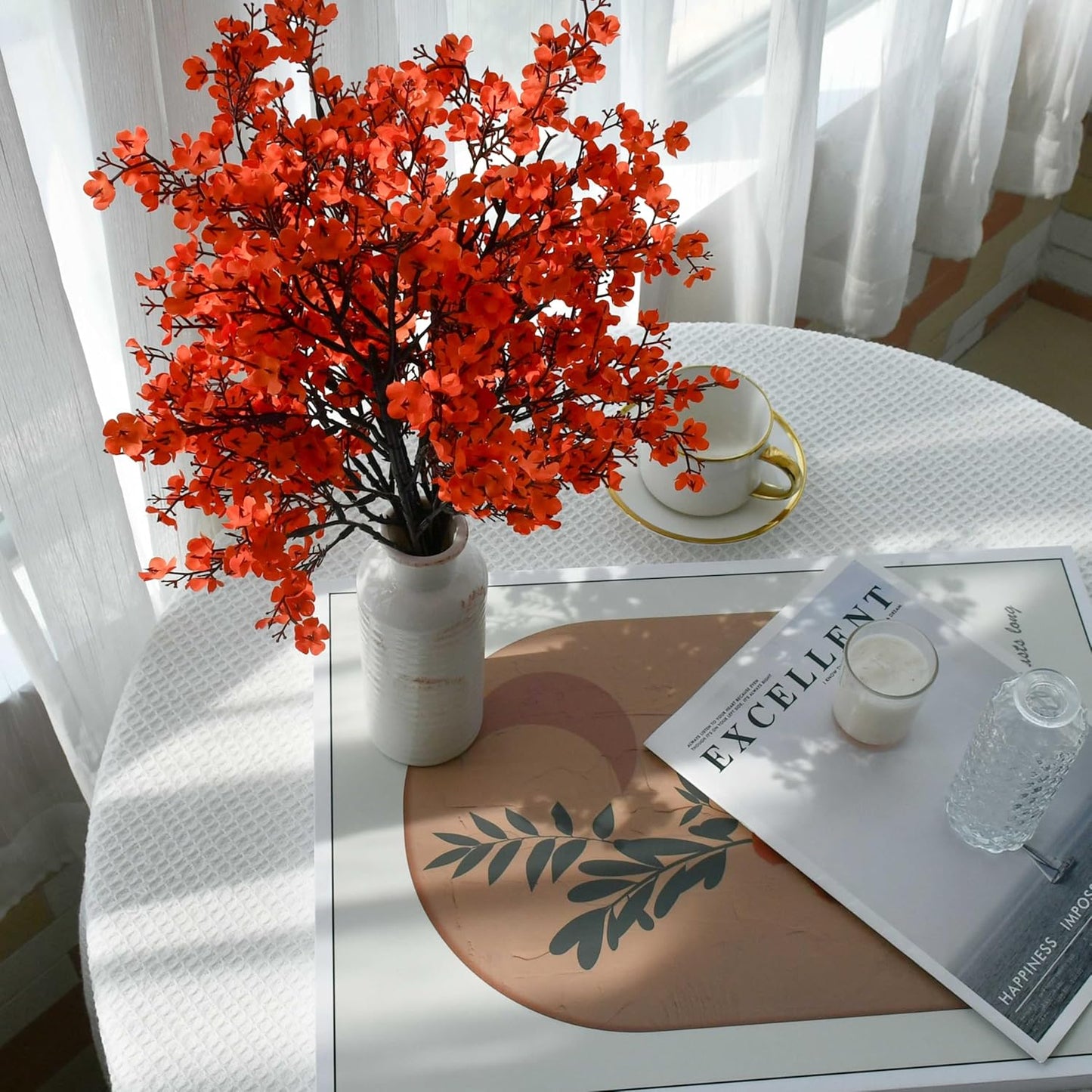 Mandy's Coral Artificial Baby’s Breath Flowers 6 Bundles Silk Gypsophila with Bendable Stems for Fall Centerpiece Wedding Decor and Table Arrangements