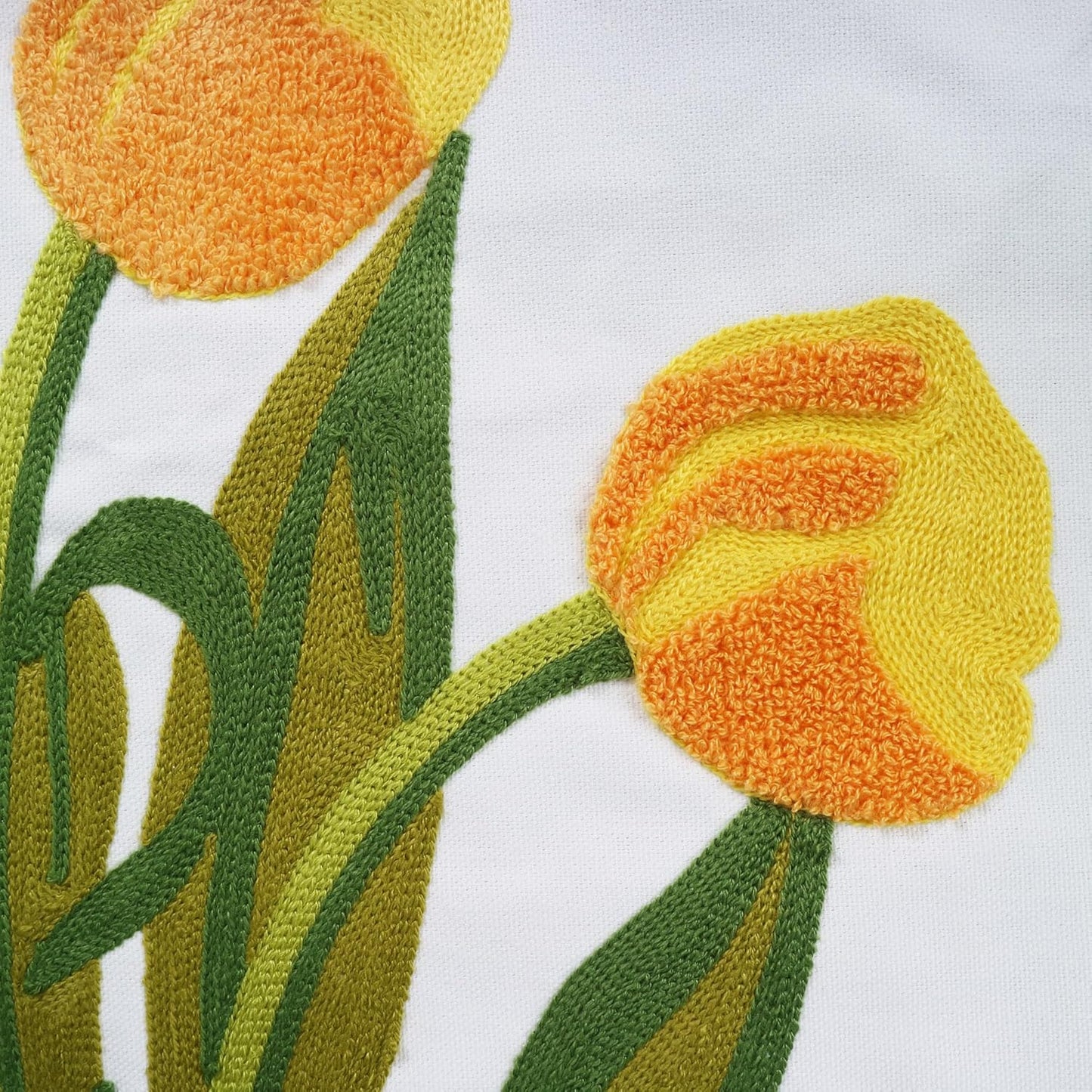 Embroidery Throw Pillow Cover 18x18 Home Decor Floor Pillow Cover for Couch Sofa Chair Gift 100% Cotton Floral Embroidered Cushion Cover Square Pillowcase 45x45cm Yellow Tulip, 1 Piece