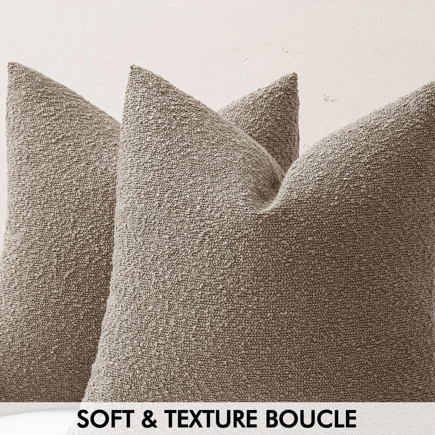 MIULEE 18x18 Inch Decorative Pillow Covers for Couch Bed Set of 2 Textured Boucle Neutral Winter Throw Pillows Light Taupe Accent Solid Cushion Pillowcases Sofa Livingroom Home Decor