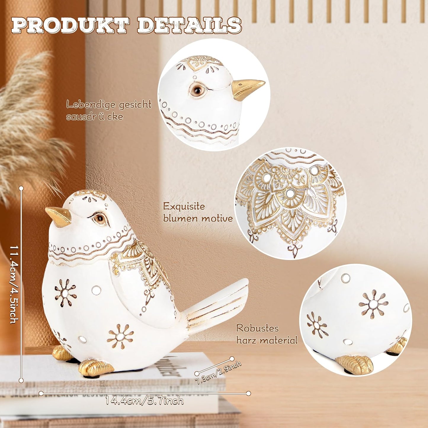 Bird Statue for Home Decor Accents Boho White Bird Figurines for Shelf Living Room Bedroom Centerpiece Table, Decorative Birds Sculpture, Animal Decor Gifts for Bird Lovers, Women