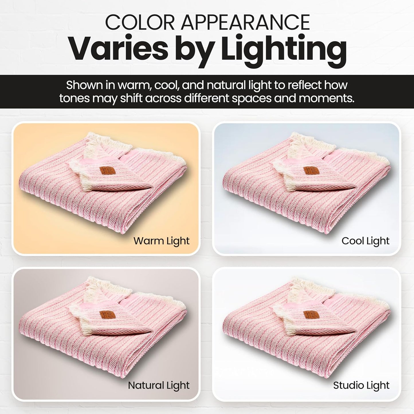 Gold Case Throw Blanket for Couch - 100% Recycled Turkish Cotton Blankets & Throws - Vintage Soft Throw Blankets for Living Room - Boho Decorative Woven Couch Blanket - 60x80 - Pink